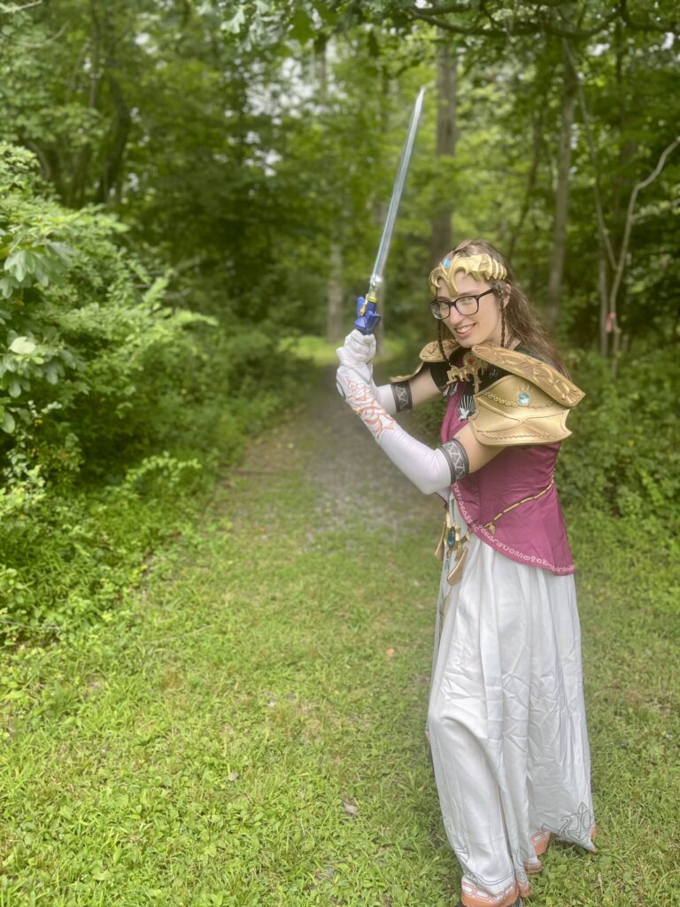 Female camp counselor dressed as Zelda for summer day camp
